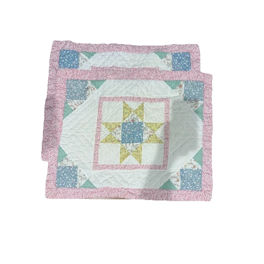 2 Piece‎ Vintage Quilted Pillow Shams Covers Pastel Colors SEE PHOTOS A
